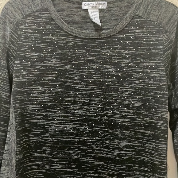 EUC Rebecca Malone Petites Petite Medium Black Sweater Rhinstones Long Sleeve - Picture 2 of 3